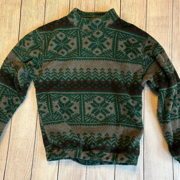 vintage Woolrich size S pattern fleece pullover mock Made in USA green gray - Picture 1 of 10
